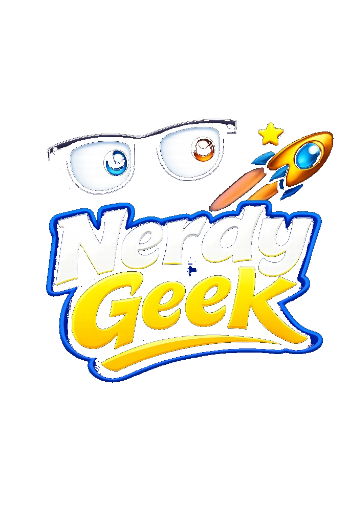 NerdyGeek logo — glasses, rocket, and brand wordmark